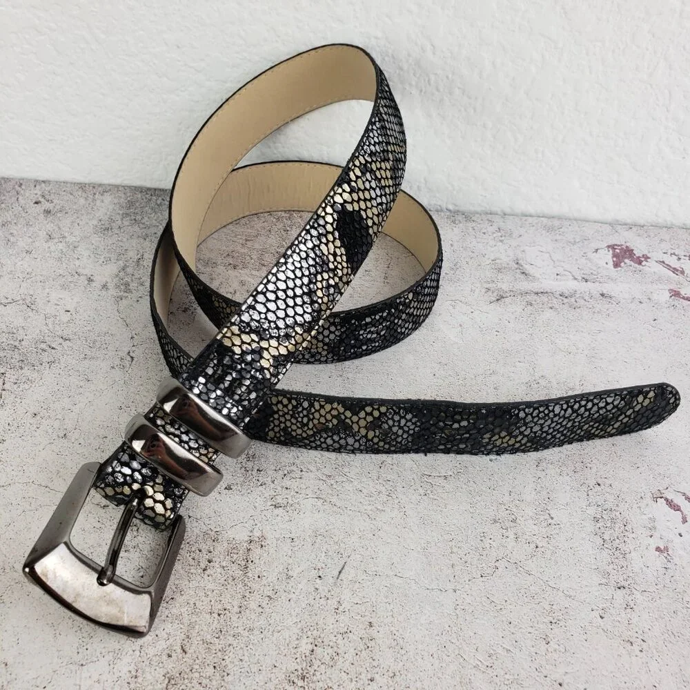 Vintage Elite Fresno Ca Leather Belt Snakeskin Python Metallic size L